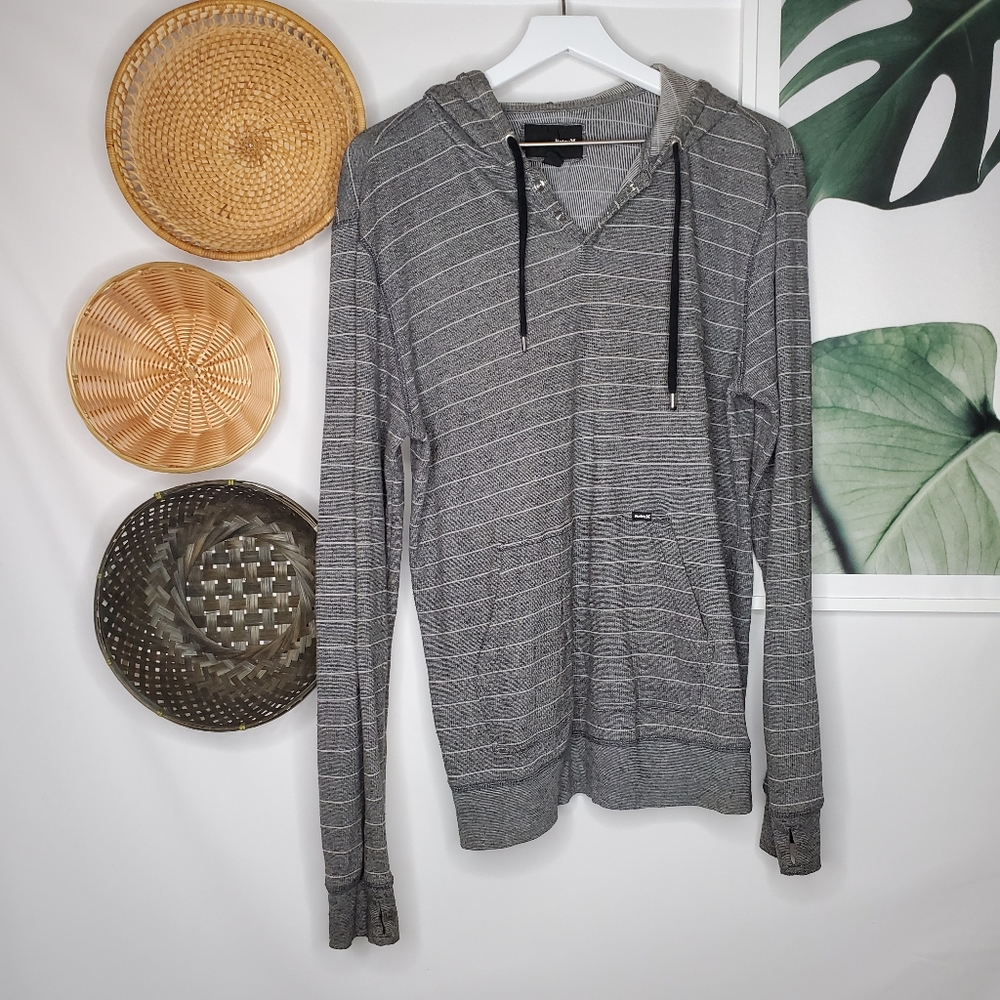 Hurley Men's Striped Hoodie Gray Beachy Lagenlook - Picture 1 of 6